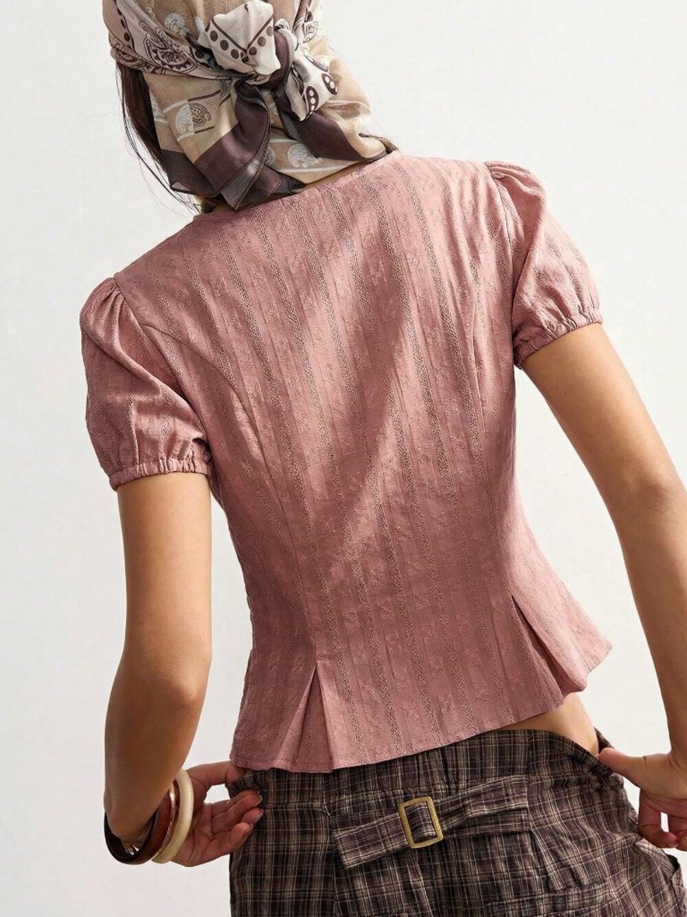 Pink Casual Women's Woven Patchwork Lace Trim Short Sleeve Blouse - Picture 2 of 8